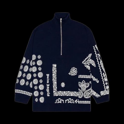 Palm Angels Jacquard Bandana Half Zip Pullover 'Blue/White'