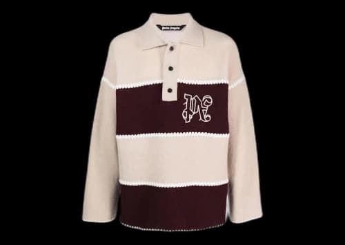 Palm Angels Embroidered-Monogram Knit Polo Light beige/bordeaux red