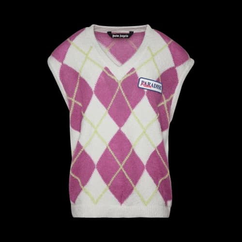 Palm Angels Brushed Argyle Knitted Vest 'White/Pink'