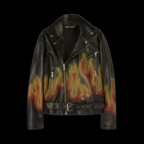 Palm Angels Burning Leather Jacket 'Black/White'