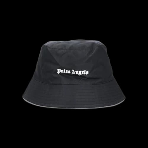 Palm Angels Embroidered Gothic Intarsia Logo Bucket Hat Black/White