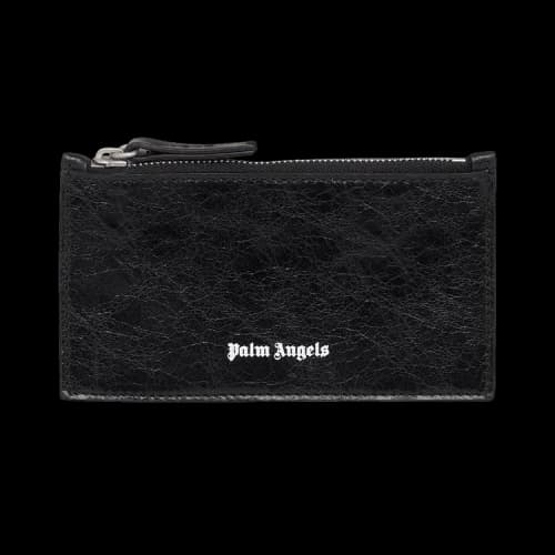 Palm Angels Crinkle Leather Zip Card Holder 'Black'