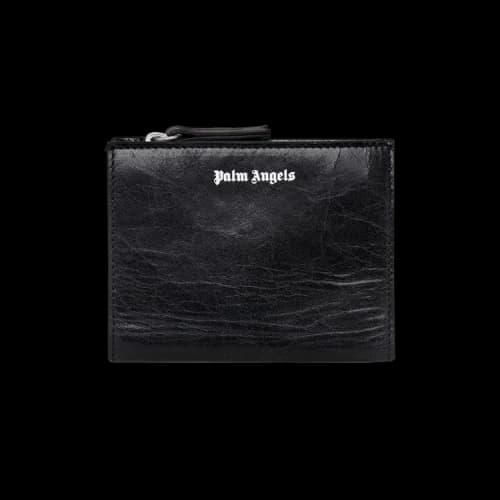 Palm Angels Crinkle Leather Zip Wallet 'Black/White'