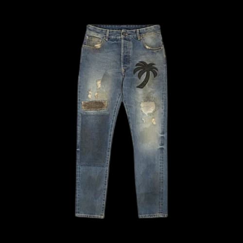 Palm Angels Curved Palm Patch Detail Straight Leg Jeans 'Blue'