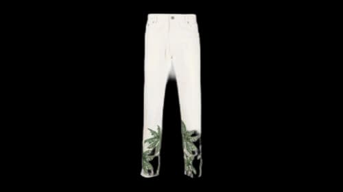 Palm Angels Palm Print Straight Leg Jeans White