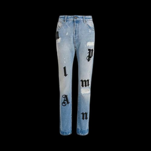Palm Angels Logo Patches Jeans Blue