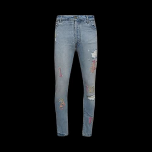 Palm Angels Wash Rainbow Logo Patch Jeans 'Red/Light Blue'