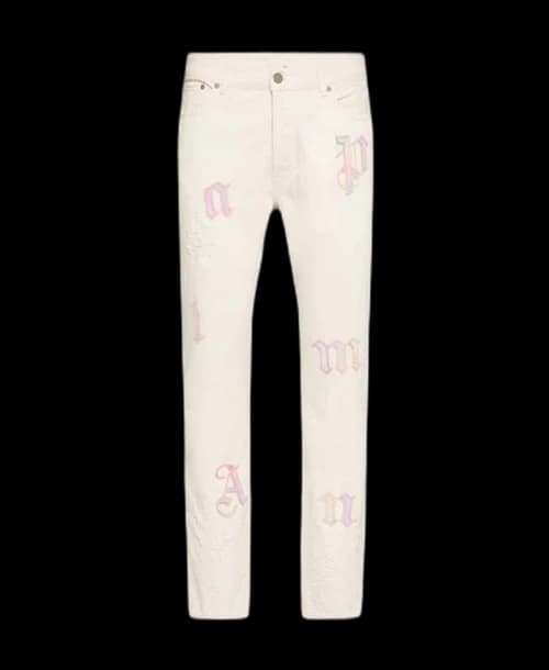 Palm Angels Logo Patches Jeans White