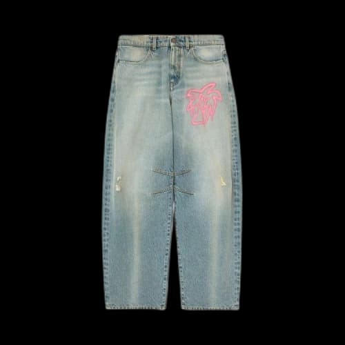 Palm Angels Hunter Graffiti-Print Wide-Leg Jeans Light Blue