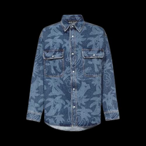 Palm Angels Palmity Laser Print Denim Shirt 'Light Blue'