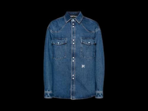 Palm Angels Lightweight Monogram Denim Shirt Blue