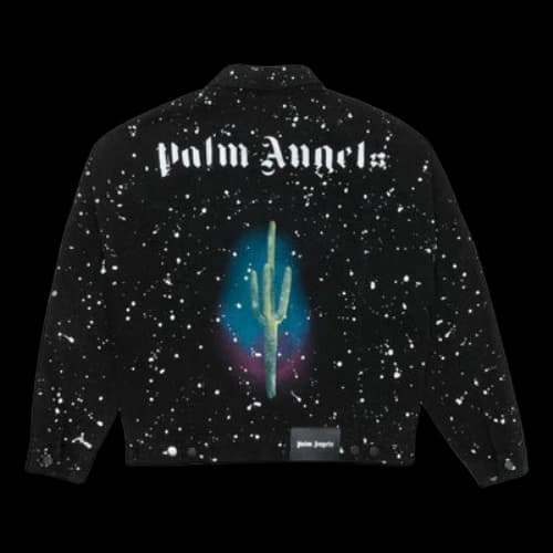 Yellow PALM ANGELS Splash Ink Pink Embroidered Denim Jacket Black
