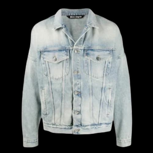 Palm Angels Logo Over Denim Jacket Blue