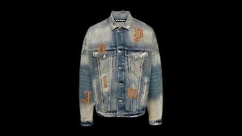 Palm Angels Logo Patch Vintaged Denim Jacket Blue/Brown