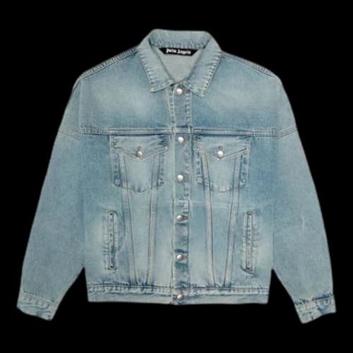 Palm Angels Logo Over Button-Up Denim Jacket 'Light Blue'