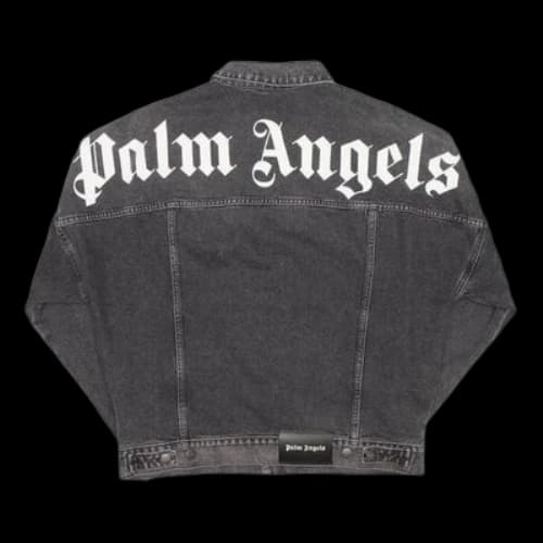 PALM ANGELS Printed Logo Denim Jacket Back Alphabet logo Washed Black