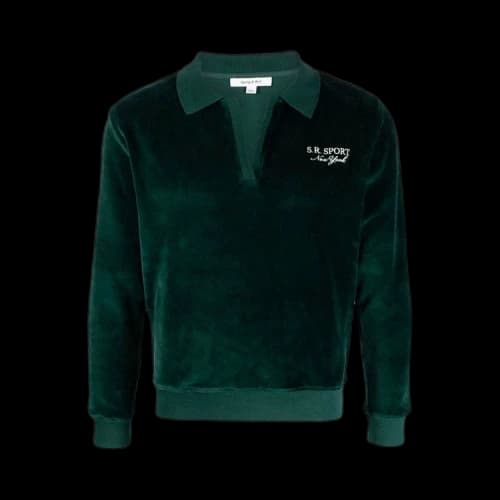 Sporty & Rich SR Sport Velour Polo 'Forest/White'