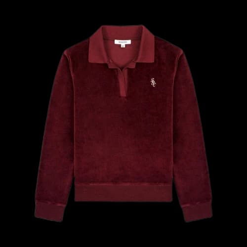Sporty & Rich SRC Velvet Long-Sleeve Polo 'Merlot'