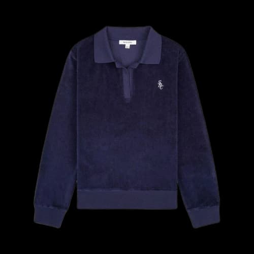 Sporty & Rich SRC Velvet Long-Sleeve Polo 'Navy'