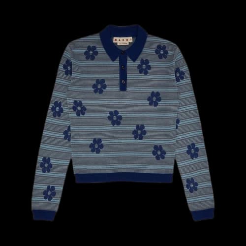 Marni Striped Flowers Long-Sleeve Polo Neck 'Mazarine Blue'