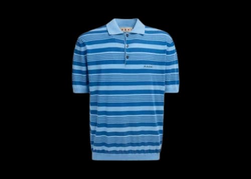 Marni Blue Striped Cotton Short Sleeve Knit Polo Shirt Blue
