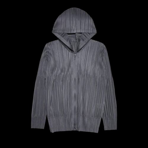 Pleats Please Issey Miyake Pleated Zip Up Hooded Blouson 'Grey'