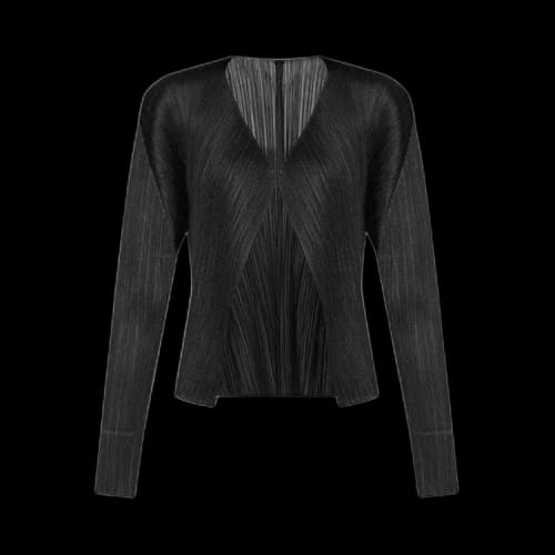 Pleats Please Issey Miyake Collarless Cardigan 'Black'