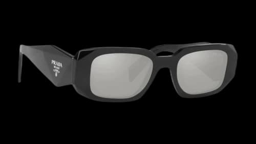 Prada 17WS 1AB2B0 Plastic Rectangle Silver Mirror Lens Sunglasses Black