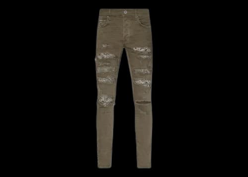 AMIRI Distressed Bandana Thrasher Skinny Jeans Olive