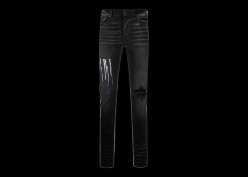 AMIRI Embroidered Paint Drip Core Logo Distressed Skinny Jeans Black/Multi