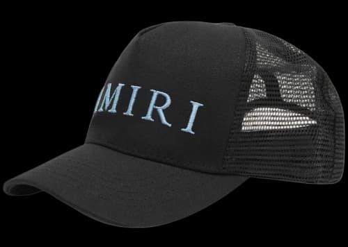 AMIRI Embroidered Logo Trucker Cap Black/Carolina Blue