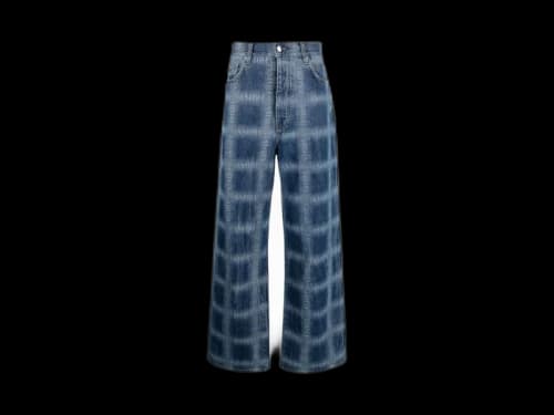 AMIRI Shadow Plaid Baggy Jeans Blue