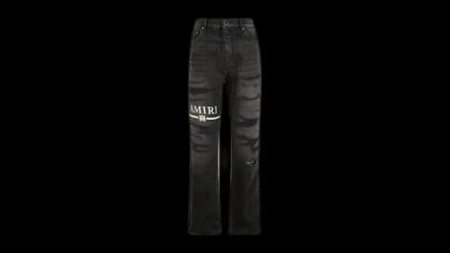 AMIRI Ma Bar Logo Straight Fit Aged Jeans Black