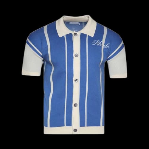 Rhude Striped Knit Cashmere Polo 'Light Blue/Creme'