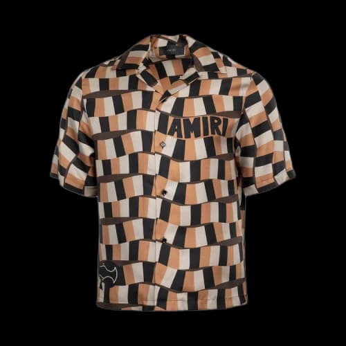 Amiri Snake Checker Bowling Shirt 'Brown'