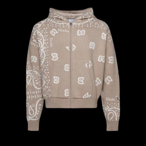 Rhude Bandana Knit Zip-Up 'Tan/Cream'