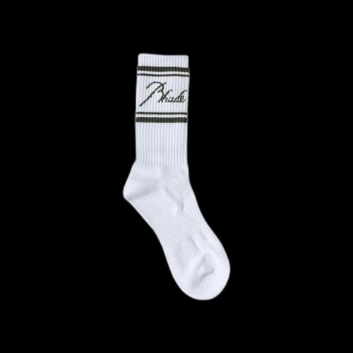 Rhude Striped Script Logo Sock 'White/Olive'