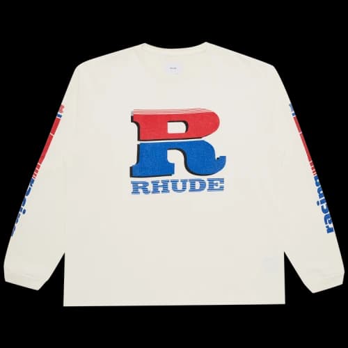 Rhude Split Petrol Logo Long-Sleeve Tee 'White'
