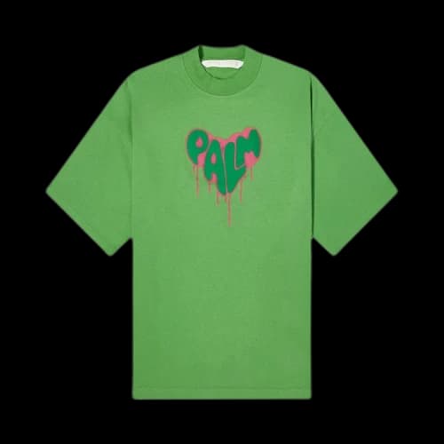 Palm Angels Spray Heart Loose Tee 'Green/Fuschia'
