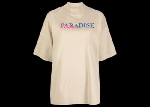 Palm Angels Slogan Print Cotton T-Shirt Beige