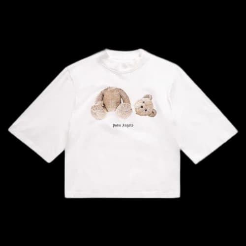 Palm Angels Womens Bear Cropped T-Shirt White/Brown