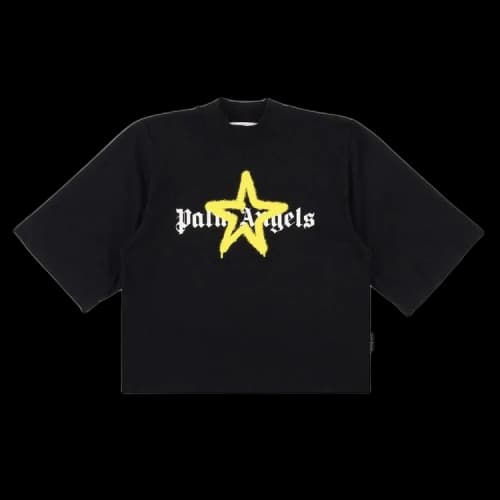 Palm Angels Sprayed Star Logo Cropped T-Shirt 'Black/Yellow'