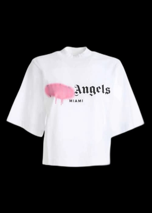Palm Angels Womens Miami Sprayed Logo Cropped T-shirt White