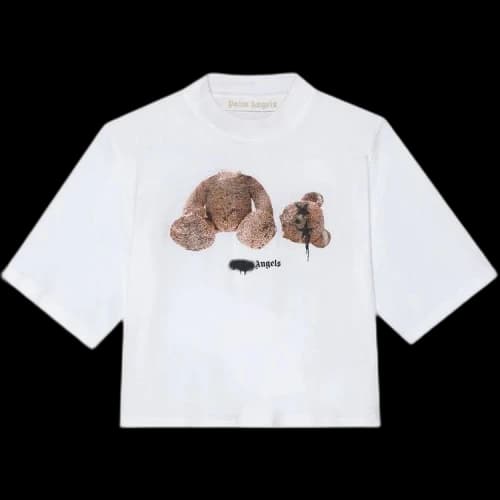 Palm Angels Sprayed Bear Cropped Tee 'White/Brown'