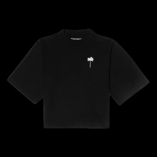 PALM ANGELS Minimalistic Brown logo Embroidered Short Sleeve Black