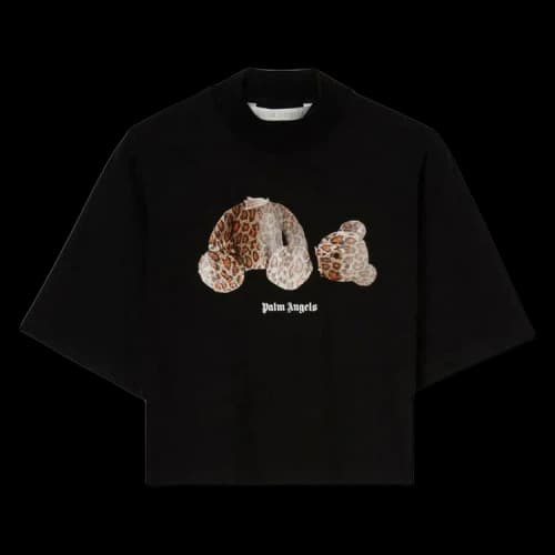 Palm Angels Womens Leopard Bear Cropped T-Shirt Black/Brown