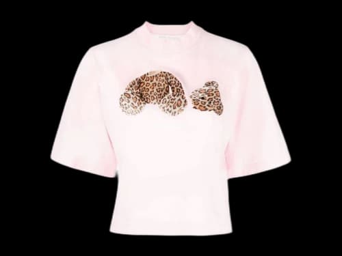 Palm Angels Womens Leopard Bear Cropped T-Shirt Pink/Brown