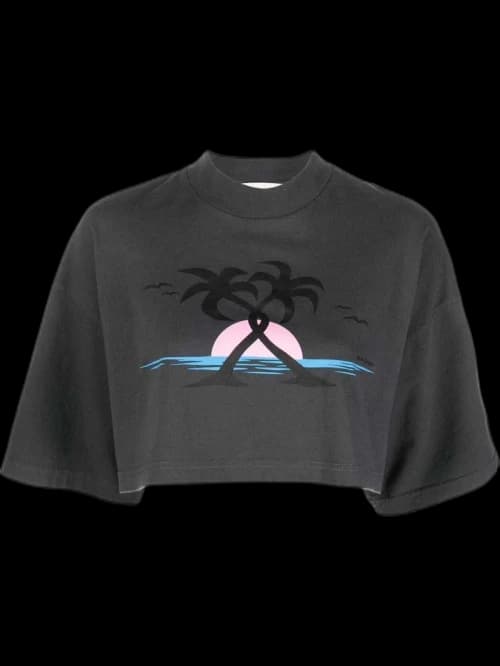 Palm Angels Logo-Print Cropped T-shirt Grey
