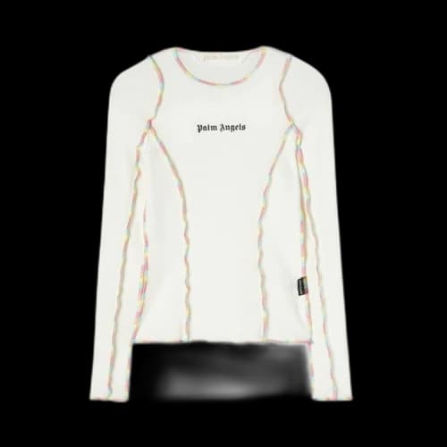 Palm Angels Rainbow Stitching Fitted Long-Sleeve Top 'White/Black'