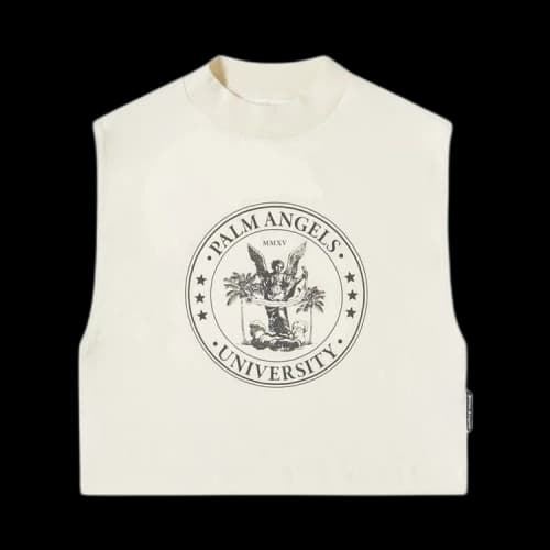 Palm Angels College Logo Print Muscle T-Shirt Cream White